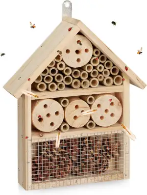 Relaxdays Insektenhotel Bausatz, Insektenhaus für Käfer, Wildbienen & Florfliegen, selber bauen, 33 x 24,5 x 7 cm, natur