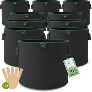 TTL GARDEN 10x 30L Pflanzsack aus Vlies Stoff - 10er Set 30 Liter Pflanztaschen 