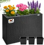 Casaria® Blumenkasten 3 Innentöpfe Polyrattan Herausnehmbar Wasserablauf Outdoor Rechteckig Pflan...