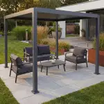 Pergola HWC-P65, Terrassenüberdachung Gartenpavillon Lamellen-Pavillon, 10cm-Aluminium-Gestell 3x...