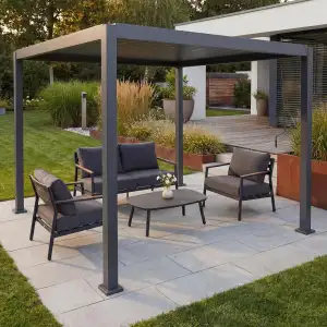 Pergola HWC-P65, Terrassenüberdachung Gartenpavillon Lamellen-Pavillon, 10cm-Alu