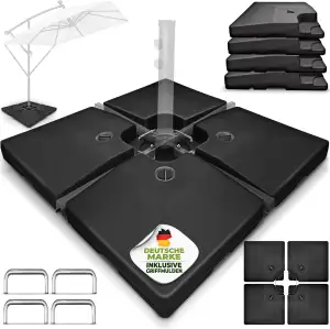 tillvex® Sonnenschirmständer 90 Liter / 120 kg – 4-TLG. für Ampelschirm inkl. Metallverbinder | S...