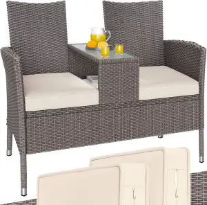 Casaria® Gartenbank Wetterfest Polyrattan Tisch Auflagen 320kg Belastbarkeit UV-