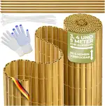 KESSER® PVC Sichtschutzmatte Sichtschutzzaun 100x300cm Balkonverkleidung Windschutz verstärkte Lamellen für Garten Balkon & Terrasse Balkonumrandung inkl Kabelbindern, Abdeckung & Handschuhe Bambus