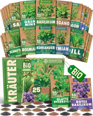 Bio Kräutersamen im 25er Set - 25 Kräuter Samen für den einfachen Anbau im Garte