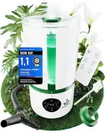 WOHLGRÜN TAU360 5L Top-Fill Luftbefeuchter für Pflanzen, leise <35 dB(A) fürs Schlafzimmer, Smart Hygrostat, 360° Düse + Schlauchaufsatz, Nachtlicht, Aroma-Fach