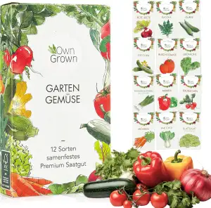OwnGrown Gemüse Samen Set - 12 Pflanzensamen Sorten für Hochbeet und Garten - Pr