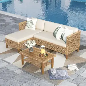 PHI VILLA Gartenmöbel Set Balkonmöbel 3 Teilig, Rattan Lounge Möbel Outdoor mit 