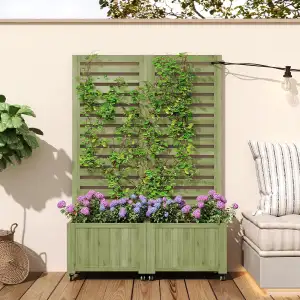 Blumenkasten Klappbar mit Rankgitter, Pflanzkasten per Garten Balkon als Sichtschutz per Hof, Outdoor Pflanzkübel Pflanzgefäß aus Holz, Hochbeet mit Spalier per Terrasse, 152x102x32 cm (Grün)