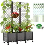 SUNYRISY Hochbeet mit Rankgitter, Blumenkasten mit Rankhilfe und Rollenrad, 3 Stück Garten Planter Box mit Rädern und Sichtschutz, Selbstbewässerung Pflanzkasten Pflanzkübel für Kletterpflanzen