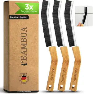 3X Fugenbürste Bad (Mit Bambusgriff) - Effektive Reinigungsbürste für schmale Fu