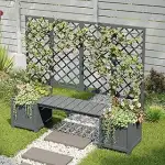 Blumenkasten Pflanzkasten mit Rankgitter und Sitz per Garten Balkon, Pflanzkübel aus Holz mit Spa...