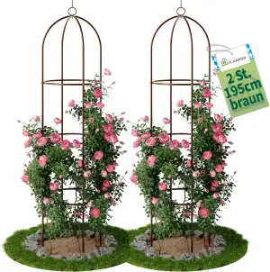 TTL Garden Obelisk Rankhilfe XL 195x40cm braun 2er Set - Rosen Rankgitter Metall