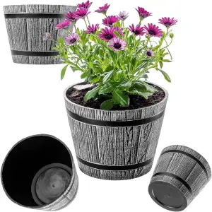 KADAX Pflanztopf im Holzfass-Design, ø 23 cm, aus wetterfestem Kunststoff, für G