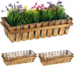 Relaxdays Blumenkasten, 3er Set, Holz, Lattenoptik, Fensterbank und Balkon, HxBxT 12 x 45 x 19,5 cm, Balkonkasten, Natur