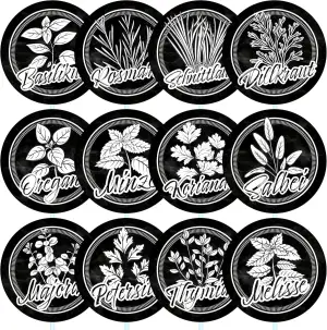 12 schwarze Kräuterschilder wetterfest für deinen Garten aus Kunststoff mit tran