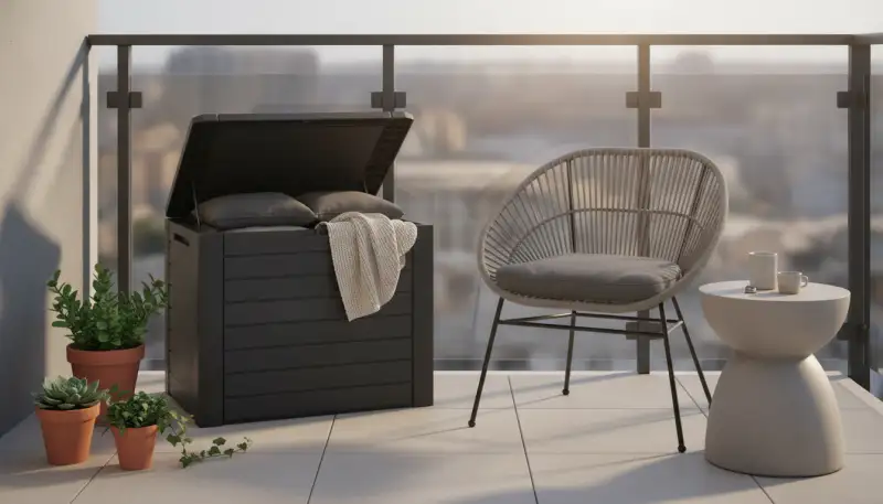 Ordnung mit Stil: Die kompakte 140L Kissenbox in Anthrazit für deinen Traum-Balkon